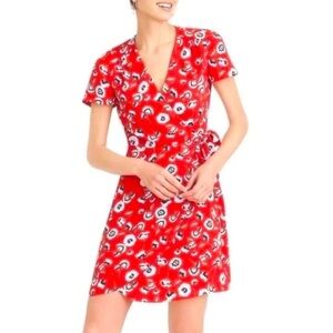 JCrew Poppy Red Floral Wrap Dress - 6